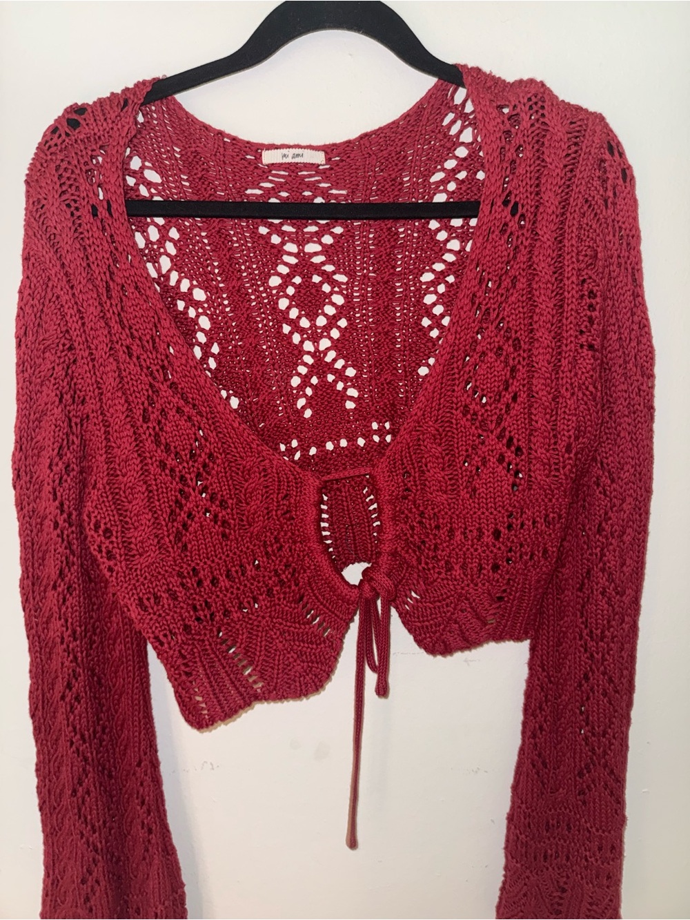 miami Red Crochet Tie-Front Cropped Cardigan